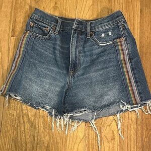 American Eagle Blue Jean Shorts with Rainbow Trim